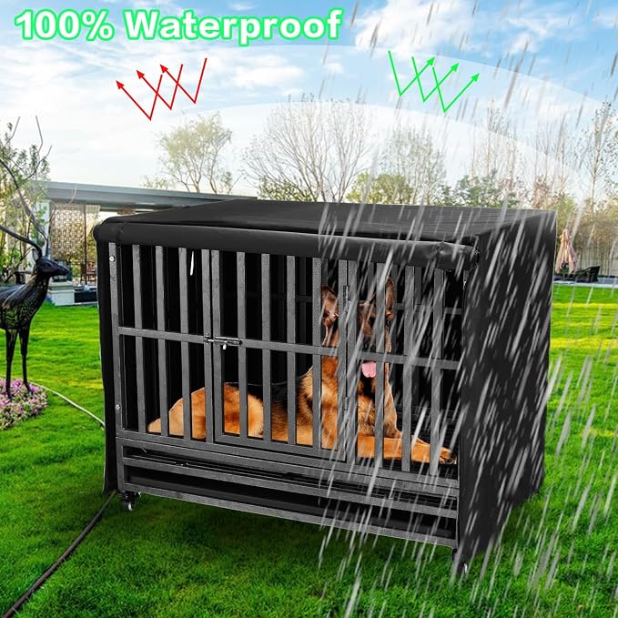 38 inch Heavy Duty Dog Crate Covers Durable 600D Polyester ( ONLY COVER) | Insulated Dog Kennel Cover Soundproof Windproof Rainproof Shading Fit for Wire Dog Cage Covers with Breathable Side Window - Image 4