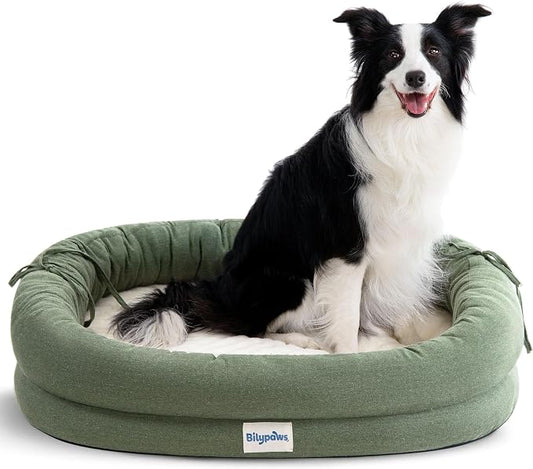 Orthopedic Dog Bed for Large Dogs, Pet Sofa, Large, Calliste Green | Orthopedic egg crate foam, 4-sided bolster support, anti-slip bottom, pet sofa bed for large dogs by bilypaws