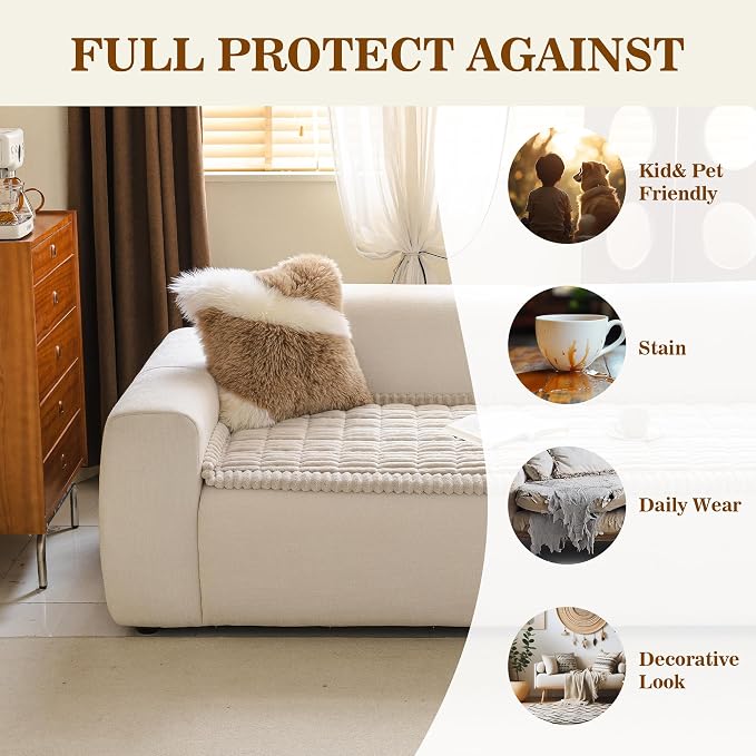 MYSKY HOME Couch Covers for 2 Cushion Sofa, Couch Cover for Dogs, Sofa Covers for Pets Washable, Soft Non-Slip Sofa Slipcovers, Loveseat Couch Covers, Furniture Protector, Oatmeal, 27.6" x 59" - Image 3