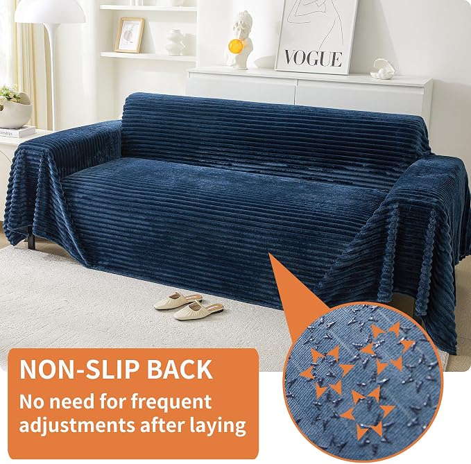 HAOMAIJIA Faux Fur Sofa Covers Couch Covers for 2 Cushion Couch Sofa Pet Friendly Soft Non Slip Couch Cover for Dogs Washable Sectional Couch Covers L Shape Furniture Protector (Navy Blue, 71"x102") - Image 2