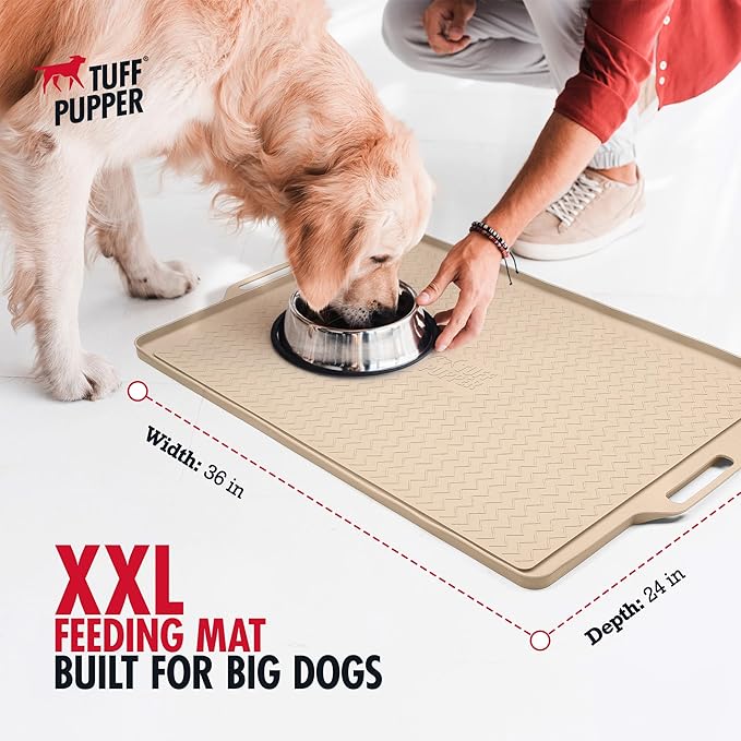 Tuff Pupper 36x24 XXL Dog Feeding Mat for Food and Water | Dog Food Mats for Floors | Waterproof Dogs Water Bowl Mats | Dogs Placemats Pet Food-Mat | Silicone Feeding Mat for Cats and Cat Bowls - Image 2