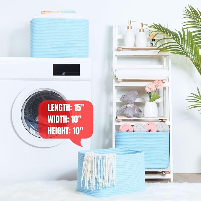 MINTWOOD Design 3-Pack Decorative Woven Storage Baskets for Shelves, Cube Bin Box for Organizing Books, Shoes, Dog Toys, Pantry Closet and Living Room Organizer, Sky Blue - Image 6