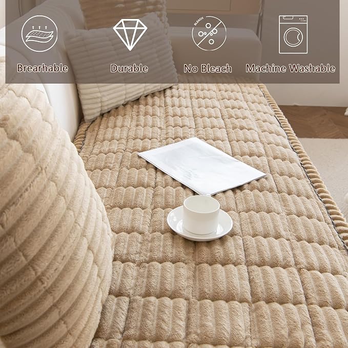 Thick Pet Couch Covers for Sofa (27.6"x80.7",Stripe Camel) | Soft Sofa Covers for 3 Cushion Couch, Machine Washable，Non Slip Sofa Cover, Flannel Dog Pet Friendly Couch Covers Protector - Image 4