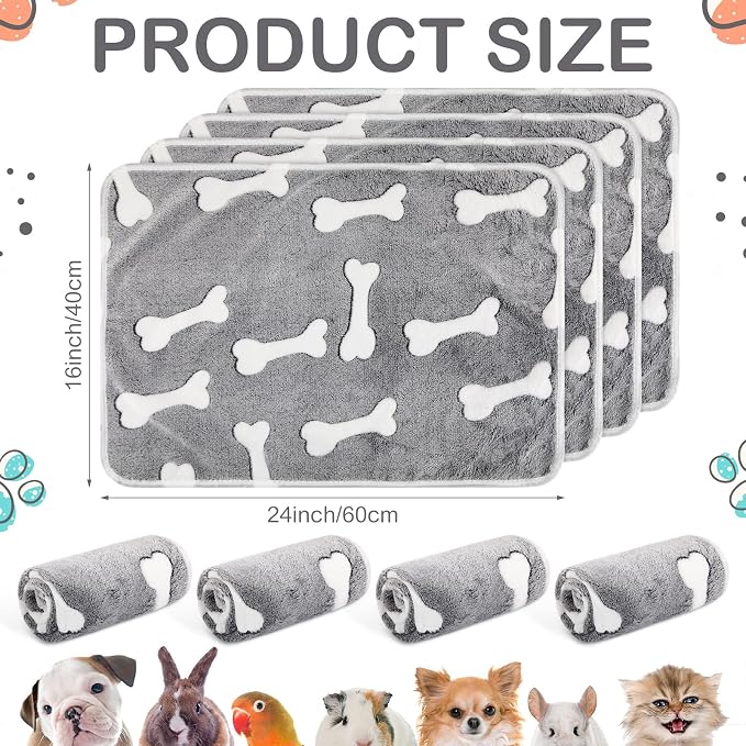 Reginary 4 Pcs Waterproof Guinea Pig Blankets Washable Small Animal Fleece Bedding Absorbent Guinea Pig Cage Liners Reusable Training Pee Pad Pet Sleep Mat for Hamster(Gray Bones,24 x 16 Inch) - Image 2