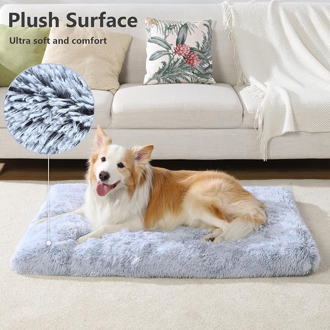 Large Dog Bed Crate Pad 35", Washable Soft Plush Pet Mats for Sleeping Grey | Machine Washable, Anti-Slip Bottom, Kennel Pad 35*23 inch, Warm Cozy, Easy to Care, Large dog breeds 55lbs - Image 2