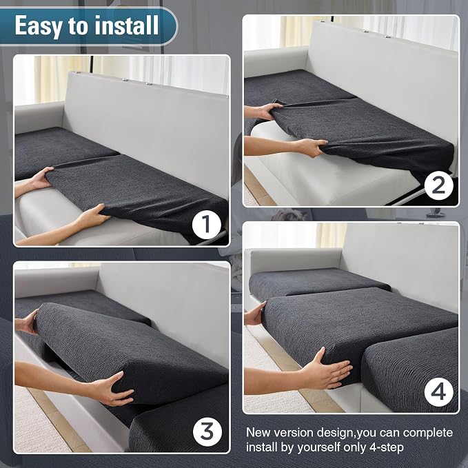 Couch Cushion Covers for Sectional Sofa Stretch Sofa Slipcovers Washable Wear-Resistant Sectional Couch Covers L Shaped Seats Furniture Protectors for Pets(Dark Grey, 2 Seater + 1 Chaise) - Image 5
