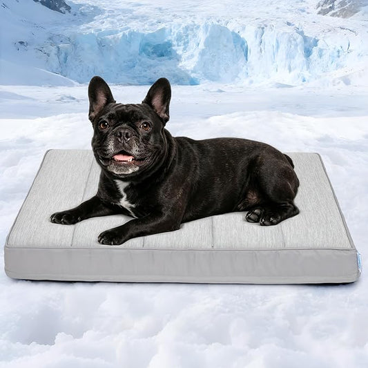 Cooling Dog Bed for Medium Dogs - Orthopedic Pet Beds with Memory Foam, QMAX>0.5, Waterproof Removable Washable Cover for Hot Weather, Gery, 30" L x 20" W x 3" H by ZAKAPAWS