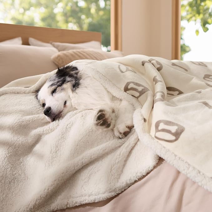 Bedsure Waterproof Blanket for Bed - Twin Size 60"x80", Beige | Soft Print Sherpa Fleece Pet Cat Dog Blankets for Large Dogs Couch Protection, Soft Plush Reversible Furniture Protector - Image 7