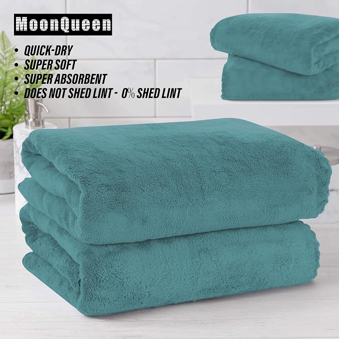 MOONQUEEN 2 Pack Premium Bath Towel Set - Quick Drying - Microfiber Coral Velvet Highly Absorbent Towels - Multipurpose Use as Bath Fitness, Bathroom, Shower, Sports, Yoga Towel (Teal) - Image 6