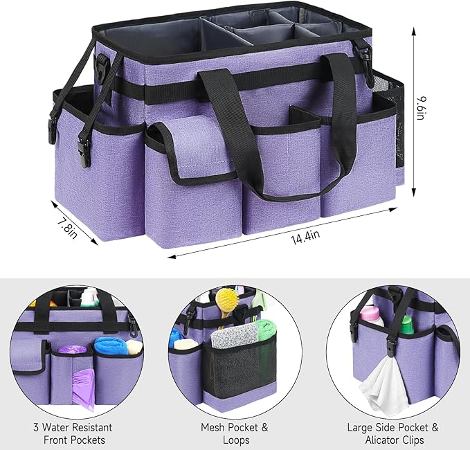 Cleaning Caddy,Cleaning Bag for Housekeepers,Cleaning Supplies Organizer with Handle,Purple - Image 4