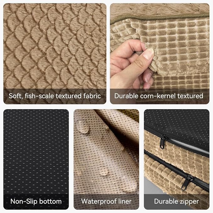 JOEJOY Orthopedic Dog Bed for Extra Large Dogs, XXL Egg-Crate Memory Foam Pet Bed with Bolster Sides, Waterproof Lining, Removable Washable Cover & Non-Slip Bottom, Light Brown - Image 6