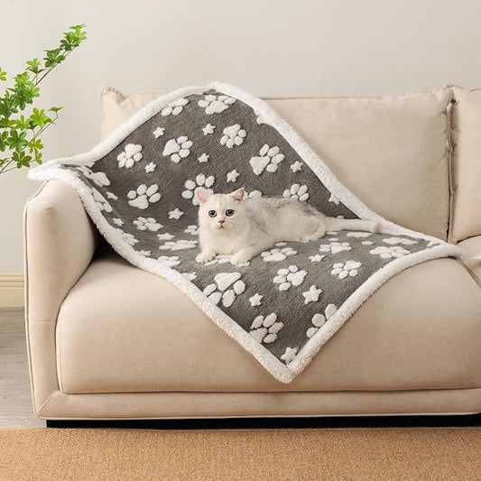 Cute Waterproof Blanket for Dog Puppy Cat, 30"x40", Grey | 3D Textured Paw Pet Blanket for Bed Couch Sofa, Soft Liquid Pee Proof Pet Furniture Protector by Yaning