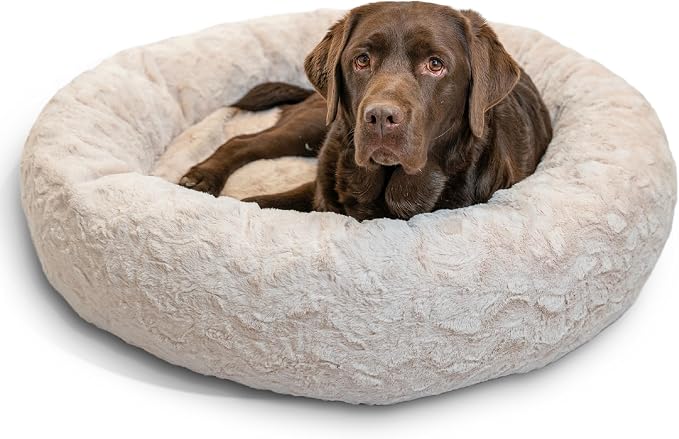 Best Friends by Sheri The Original Calming Donut Dog Bed for Large Dogs up to 100 lbs, Lux Faux Fur, Oyster, Large, 36" x 36" by BestFriendsbySheri