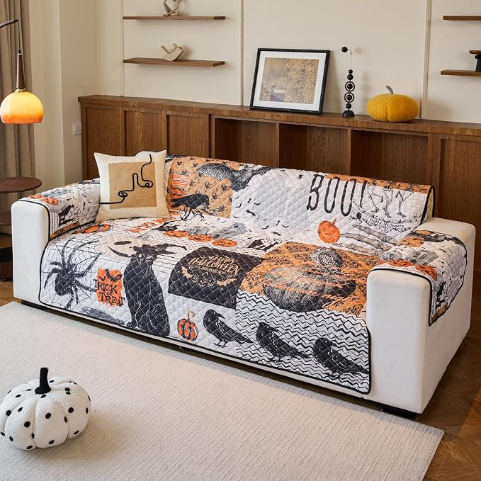 EVENHUG Halloween Sofa Cover for Festival Home Decorations Medium Slipcover Furniture Protector Washable Couch Cover with Non Slip and Elastic Straps for Kids Pets Dogs (Loveseat) - Image 7