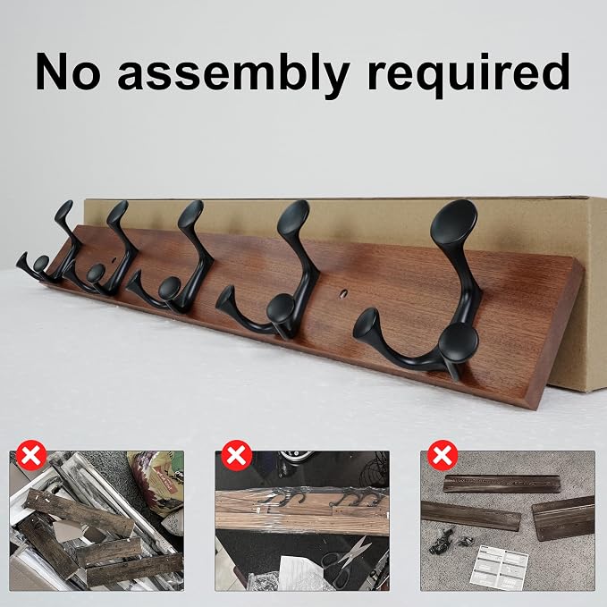 SKOLOO 24-Inch Wood Coat Rack Wall Mount with 5 Triple Hooks - Ideal for Family Entrances, Classrooms, and Pet Supplies Storage - Perfect Coat Hooks for Wall,Mahogany (Sapele), Pack of 2 - Image 3