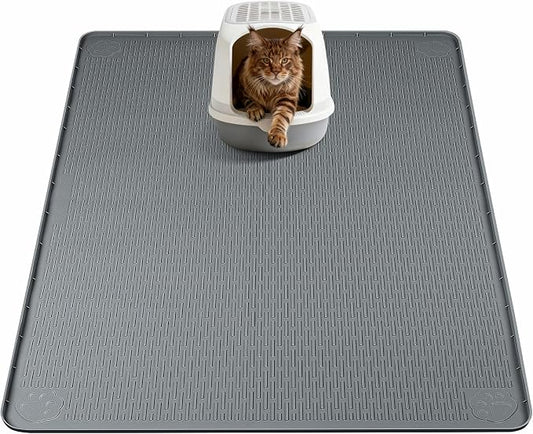 Silicone Cat Litter Mat for Litter Box 40”x40” Large Cat Mat, Dark Grey | Waterproof, Non-Slip, Leak-Proof Rug Mat with Lip, Easy to Clean, Extra Large Litter Catcher Mat for Floor by Bartuke