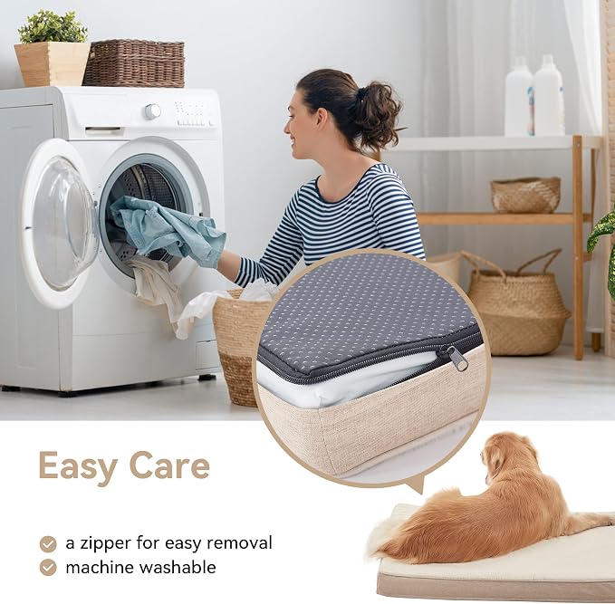 WATANIYA PET Extra Large Dog Bed, Cooling Dog Beds for Large Dogs, Washable Orthopedic Pet Bed for Crate with Joint Relief Memory Foam, Waterproof Liner and Plush Cover (41"x 29", Beige) - Image 6