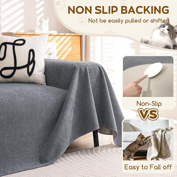 OstepDecor Waterproof Couch Covers for Pets, Couch Protector from Cat Claws | Washable Sofa Cover for Dogs, Non Slip Furniture Protector for Sofas, Loveseats & Sectionals, 71"x118", Dark Grey - Image 6