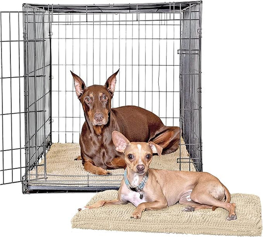 Soggy Doggy Crate Mate Dog Crate Pad, Beige, Medium 20x30 | Reversible chenille pad; absorbs 7x its weight; fits wire, plastic crates & cars; puppy to senior dog; quick-dry by SoggyDoggyDoormat