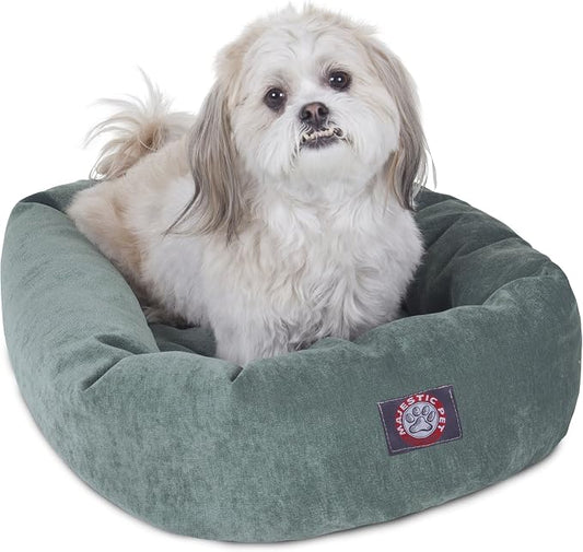 Majestic Pet 24 Inch Micro Velvet Calming Dog Bed Washable – Cozy Soft Round Dog Bed with Spine for Head Support - Fluffy Donut Dog Bed 24x19x7 (inch) – Round Pet Bed Small – Azure by MajesticPet