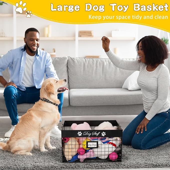 Bfttlity Dog Toy Basket Large Metal Toy Box Storage for Dogs Toys, Black | Dog Toy Bin with Handles for Living Room Storage Dogs Chew Pets Toys, Blankets, Clothes, Food - Image 3