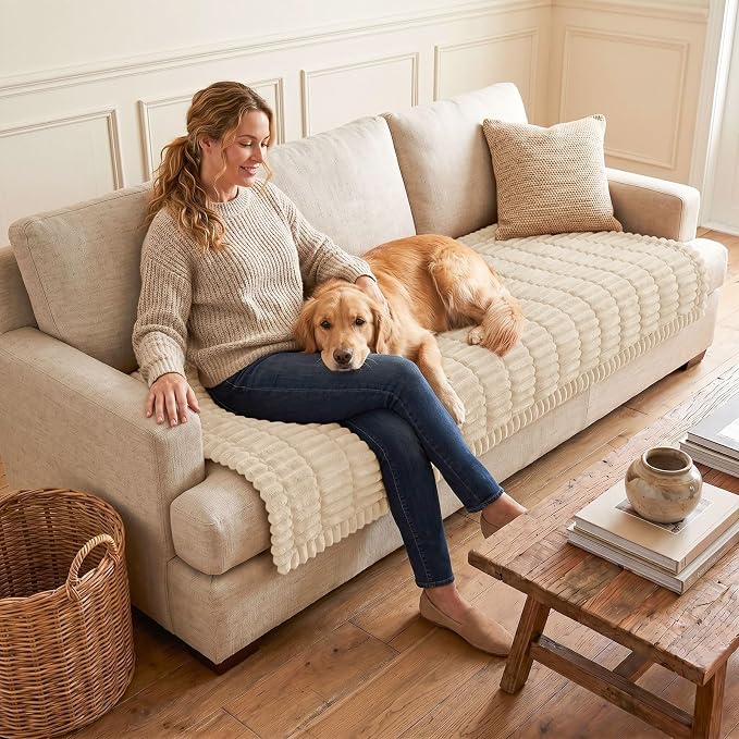 hyha Couch Cover for Dogs, Washable Non Slip Plush Flannel Sofa Protector | Thick Flannel, Silicone Anti-Slip Backing, Pet Hair & Scratch Protection, Fits Sofa & Loveseat (43" x 63") - Image 2