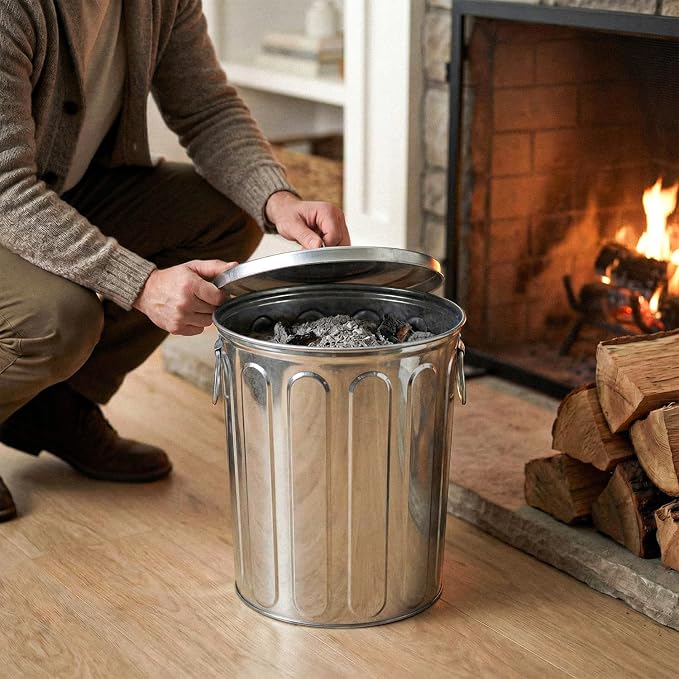 Plexon 5 Gallon Small Metal Trash Can with Lid Outdoor Galvanized Bucket with Lid 5 Gal Fireplace Ash Bucket for Wood Stove Storage Can for Dog Food Bird Seed Storage Container - Image 3