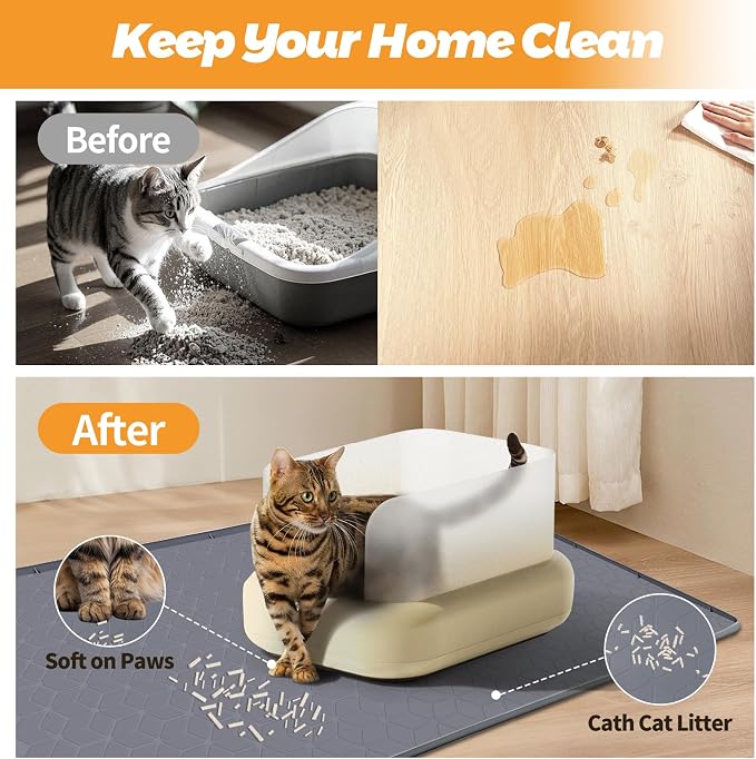 Cat Litter Mat for Litter Box 34"x22" Large Silicone Mat, Dark Grey | Waterproof Non-Slip Litter Box Mat with Raised Edges, Cat Litter Trapping Mat for Pet, Cat Litter Rug for Floor - Image 4