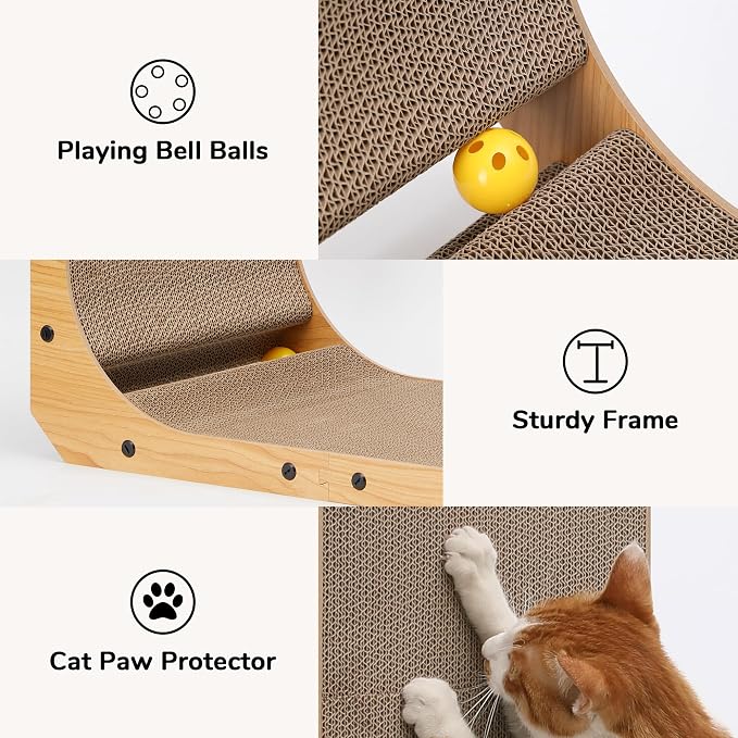 FUKUMARU Cat Scratcher for Indoor Cats, 32.7 Inch L Shaped Cat Scratch Pad | Extra Large Cardboard Cat Scratcher for Wall Sofa, Vertical Cat Scratching Board with Ball Cat Toy, Tall Cat Scratching Post - Image 7