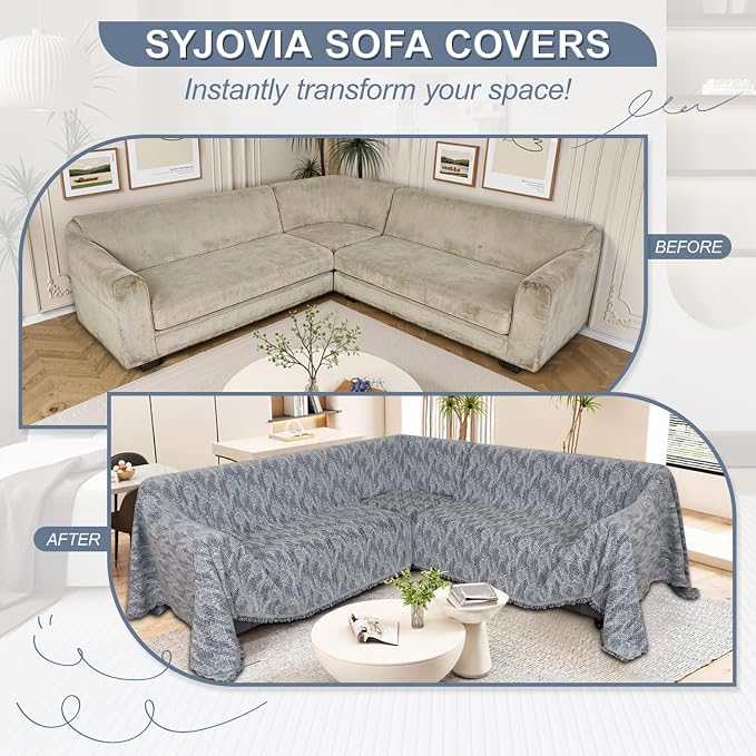 1OO% Waterproof Sectional Couch Covers for Dogs L Shaped Corner Sofa Cover Washable Chenille Sofa Slipcovers Blanket Modern Jacquard Pet Furniture Protector (91"x276", Navy Wave) - Image 6