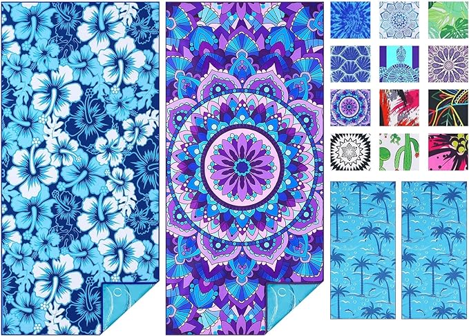 2 Pack Microfiber Thin Beach Towel Lightweight 71x32 Oversized Extra Large Sand Free Towels Quick Dry for Travel Pool Yoga Gym Sports Beach Accessories Vacation Essential Gift by TwoYek