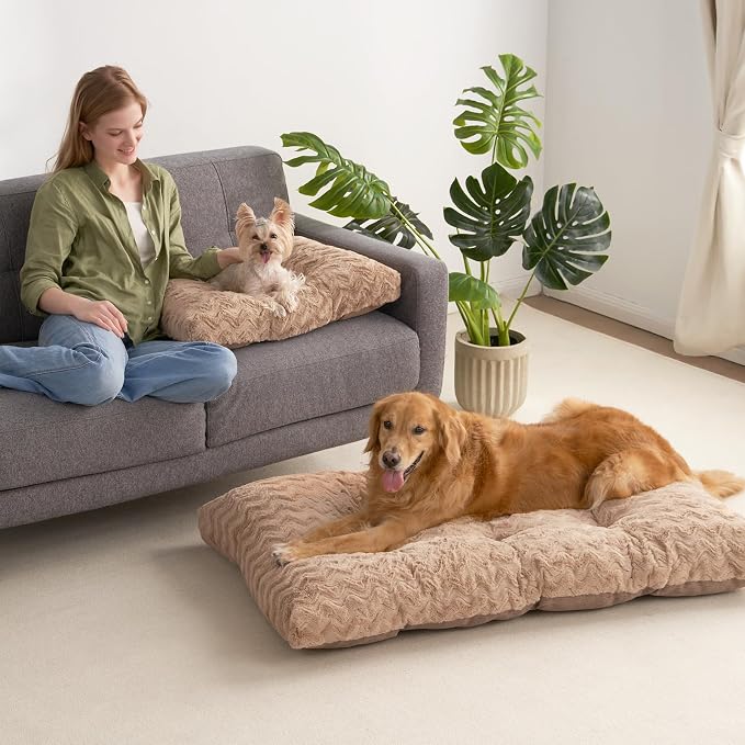 EHEYCIGA Washable XL Dog Bed for Crate 41x27 Inch, Kennel Pad for Extra Large Dogs Up to 65 lbs, Plush and Comfy Pet Sleeping Mat, Camel - Image 8