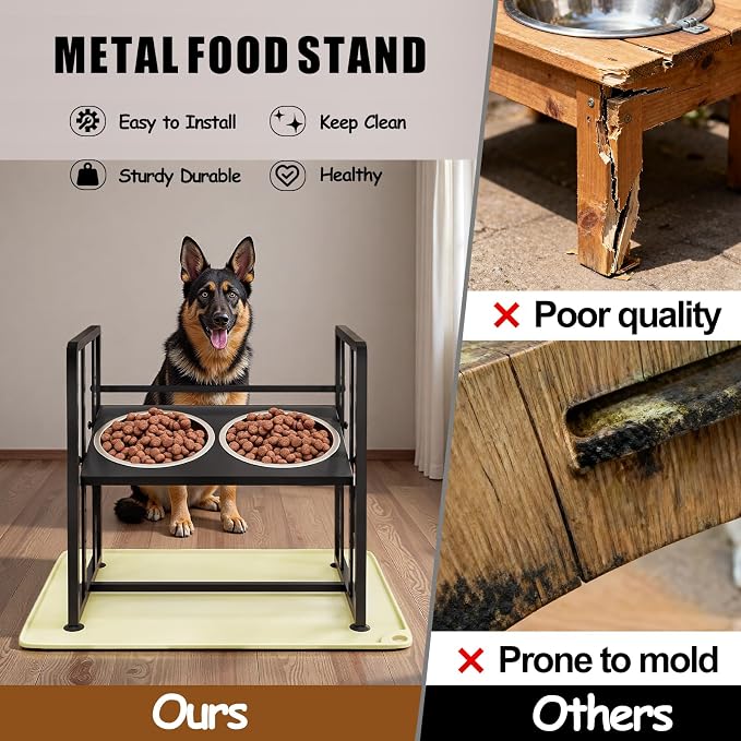 INGIORDAR Dog Bowls Elevated Height Adjustable Raised Dog Bowl Feeding Mat | Metal Pet Food Feeder Dish Station Non-Slip Dog Bowl Stand Stainless Steel Food Water Bowl - Image 4