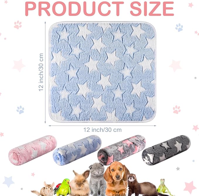 Tudomro 8 Pcs Absorbent Guinea Pig Blankets Washable Small Animal Fleece Bedding Cage Liners Reusable Pet Sleep Mat Pad Cover for Ferret Chinchilla Furniture Protection(Big Star,12 x 12 Inch) - Image 2