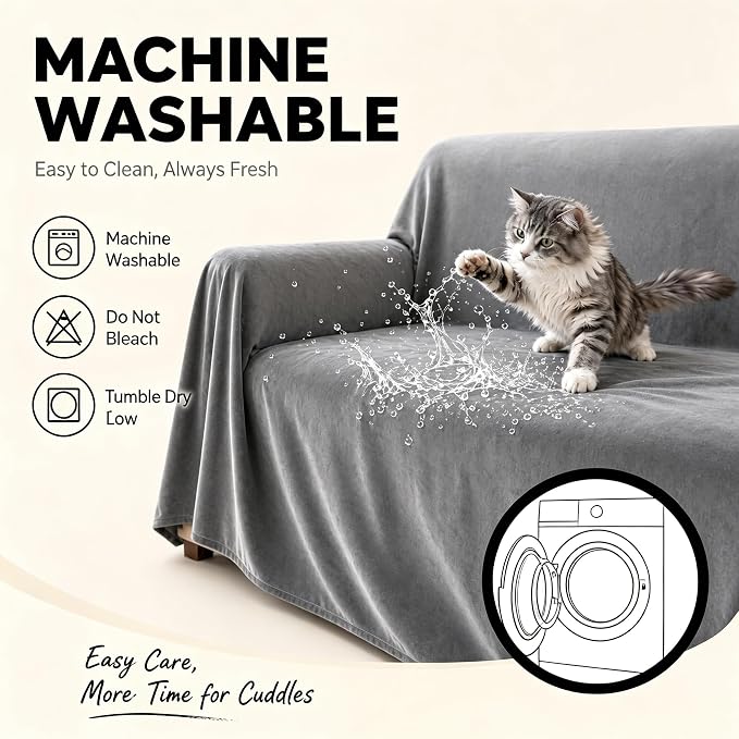 Loiion Cat Scratch Couch Cover Waterproof Sofa Cover 118"x71" | Pet-Friendly Couch Protector, Anti-Scratch & Non Slip Sofa Cover For Cats Dogs Kids, Machine Washable - Image 7