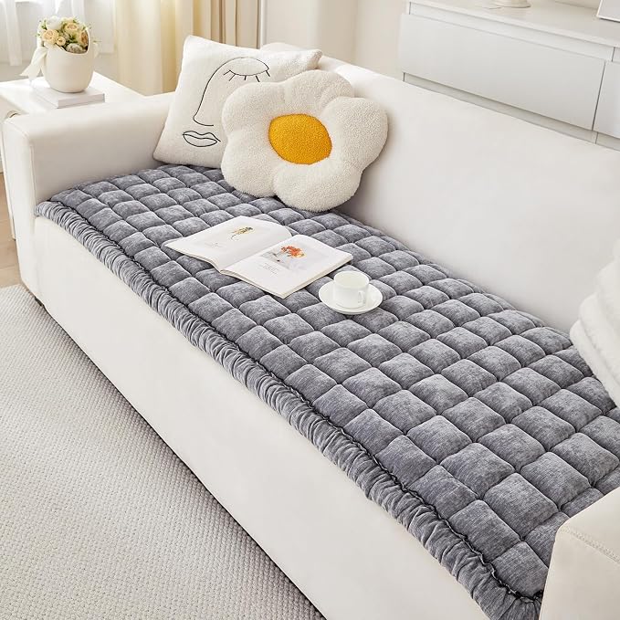 Chenille Couch Cover for Dogs, Quilted Non-Slip Sofa Protector Pad | Soft chenille fabric, PP cotton filling, anti-slip backing, machine washable, for dogs, cats, loveseats and sectional sofas by AEEISHOMEREFORM