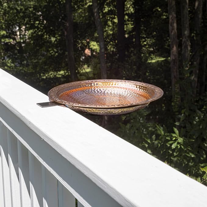 Pure Copper Metal Bird Bath with Deck Mount for Railing, Large 18" Diameter - Image 8