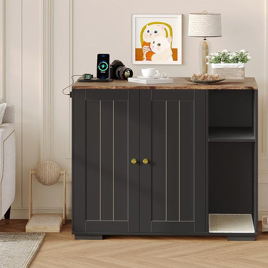 Garvee Large Cat Robot 4 Enclosure Furniture, Cat Litterbox Robot Cabinet with Power Outlet 5 ft Power Cord, Dog Proof Shelf, for Most Self-Cleaning Litter Boxes Black by Garvee