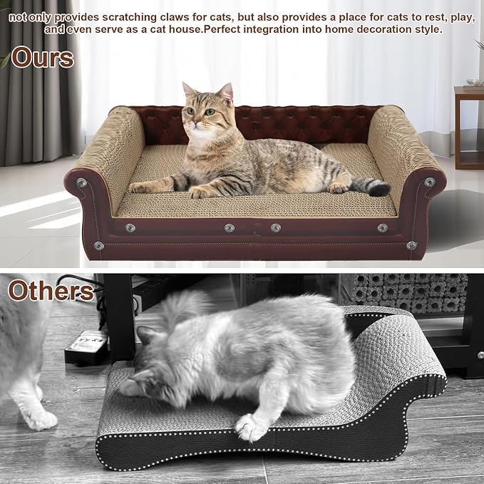 COOZMENT Scratching Sofa, Couch Shaped Thick Scratching Cardboard, Lounge Bed for Indoor Rest&Play, Sofa Scratcher Pad (Brown, 22.4" L X 12.2" W X 6.3" H) - Image 4