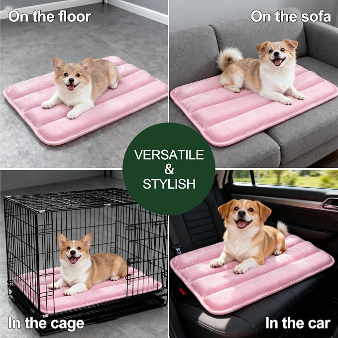 Dog Bed Mat, Reversible Dog Crate Pad with Washable Kennel Mat and Soft Foam, Flat Pet Bed for Dogs & Cats, for Crates Carriers & Travel (Pink, 23" L*14" W*1.5" Th) - Image 8