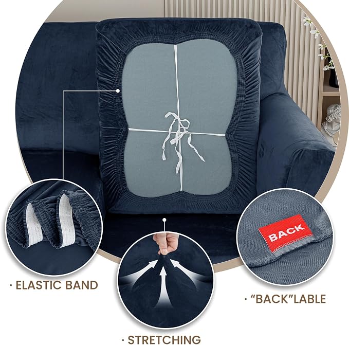 XINEAGE 4-Piece Velvet Sofa Cover,Couch Covers for Dog,Navy Blue | 3 Cushion Sofa,Stretch Non-slip Elastic, Pet-friendly, Washable, Fast Setup, Soft Plush Fabric, Furniture Protector. - Image 7