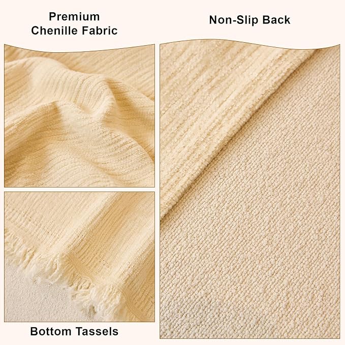 Beige Chenille Couch Cover for Dogs, 1 Piece Sofa Cover with Tassels | Suitable for 2-3 Seater Sofas, Non Slip Washable Sofa Slipcover for Sectional, L-shaped Sofas, Pet Friendly, 71"x134" - Image 5