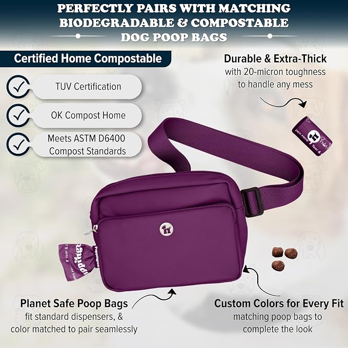 Puppington 3-in-1 Crossbody Dog Walking Bag & Treat Pouch with Matching Planet Safe Poop Bags & Built-In Dispenser - Dog Mom Gift for Puppy Training with Zippered Pockets (Plum Wine) - Image 5