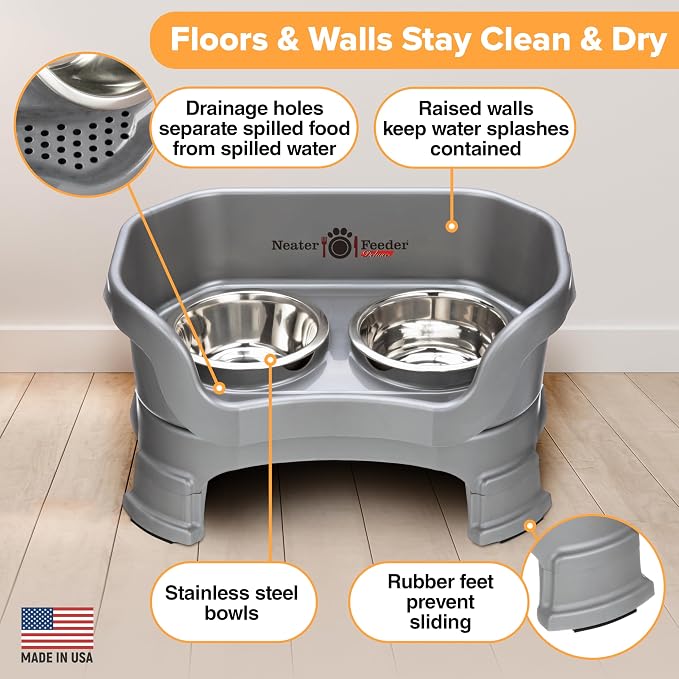 Neater Feeder Deluxe Mess-Proof Elevated Dog Bowls for Small Dogs (Up to 19 lbs), 2 Height Adjustable (6” & 7.5”) No-Spill Raised Dog Bowl Stand, Stainless Steel Food Bowl Set, Made in USA, Gunmetal - Image 5