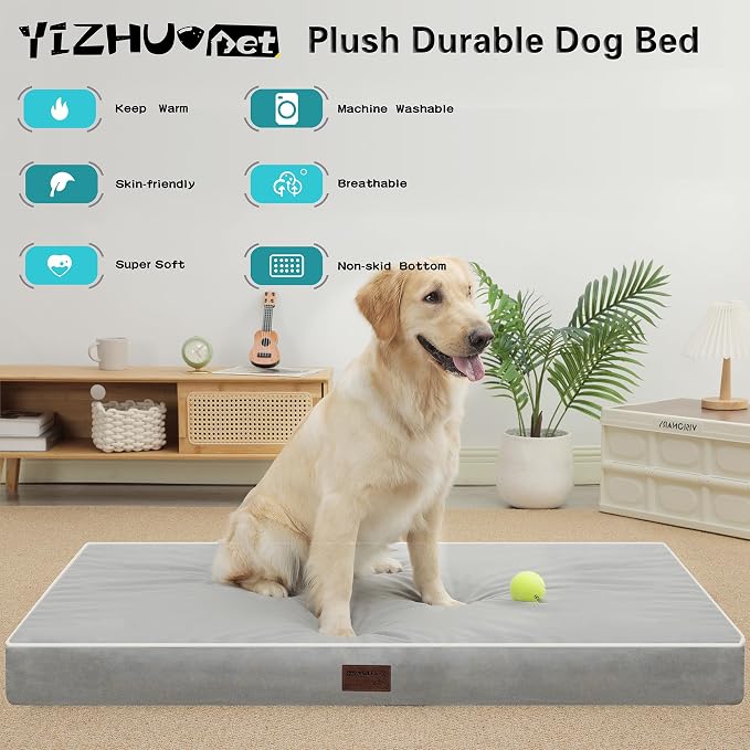 Light Grey 47''x29''x4 Large XXL Orthopedic Dog Bed | Soft, Waterproof, Egg Foam, Pet Crate Beds Mat, Kennel Pads, Removable Washable Cover,Non-Slip Bottom,Anti-slip oxford fabric - Image 2