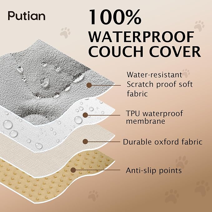 PuTian Waterproof Couch Cover for Dogs, Slip Straps, 36"X83", Light Gray | Washable Sofa Cover，Pet Friendly Couch Protector & Dog Mat, Waterproof Furniture Guard for Sofas, Loveseats & Sectionals - Image 3