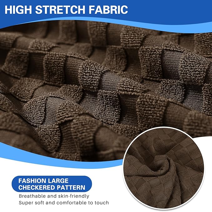 YEMYHOM Stretch Individual Cushion Covers Large Sofa Seat Cushion Slipcovers Soft Couch Cover Replacement Large Checkered Furniture Protector with Elastic Bottom (2 Pcs XL Cushion Covers, Dark Coffee) - Image 5