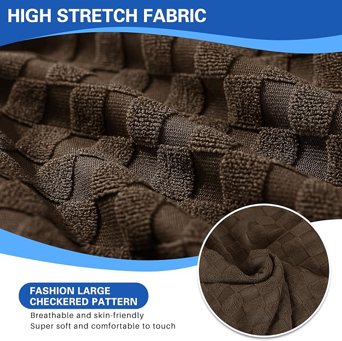 YEMYHOM Stretch Individual Cushion Covers Sofa Chair Seat Cushion Slipcovers Soft Couch Cover Replacement Large Checkered Furniture Protector with Elastic Bottom (1 Pc Cushion Cover, Dark Coffee) - Image 5