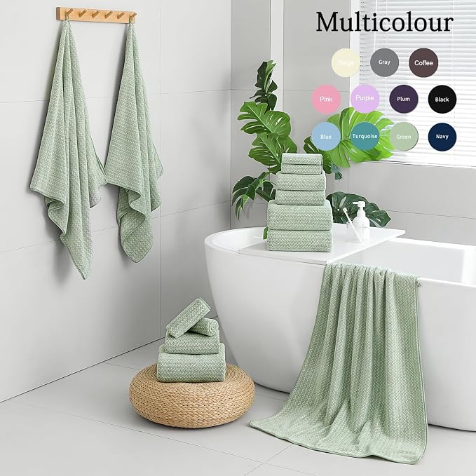 Ycosy 18 Piece Bath Towels Set,100% Microfiber Family Bathroom Towel with Hanging Loops-6 Bath Towels,6 Hand Towels,6 Washcloths,Quick Dry Highly Absorbent Shower Towel for Bathroom,Hotel,Spa-Green - Image 5