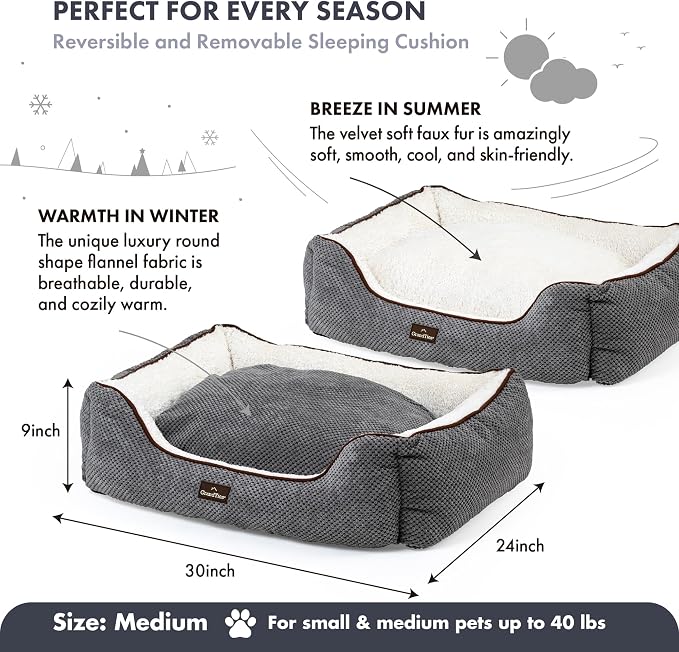 GrandTies Fluffy Dog Beds for Small Medium Large Dogs & Cats, Machine Washable Dog Bed, Rectangle Breathable Soft Calming Sleeping Warming Pet Beds with Waterproof & Non-Slip Bottom (M 34", Moonlight) - Image 3